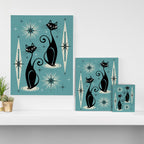 Mid Century Meow Retro Atomic Cats on Blue Canvas Print Gallery Image 3