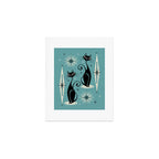 Mid Century Meow Retro Atomic Cats on Blue Art Print Gallery Image 1