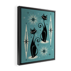 Mid Century Meow Retro Atomic Cats on Blue Framed Canvas Print Gallery Image 2