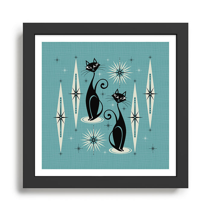 Mid Century Meow Retro Atomic Cats - Square Art Print Framed Art Print Gallery Image 1
