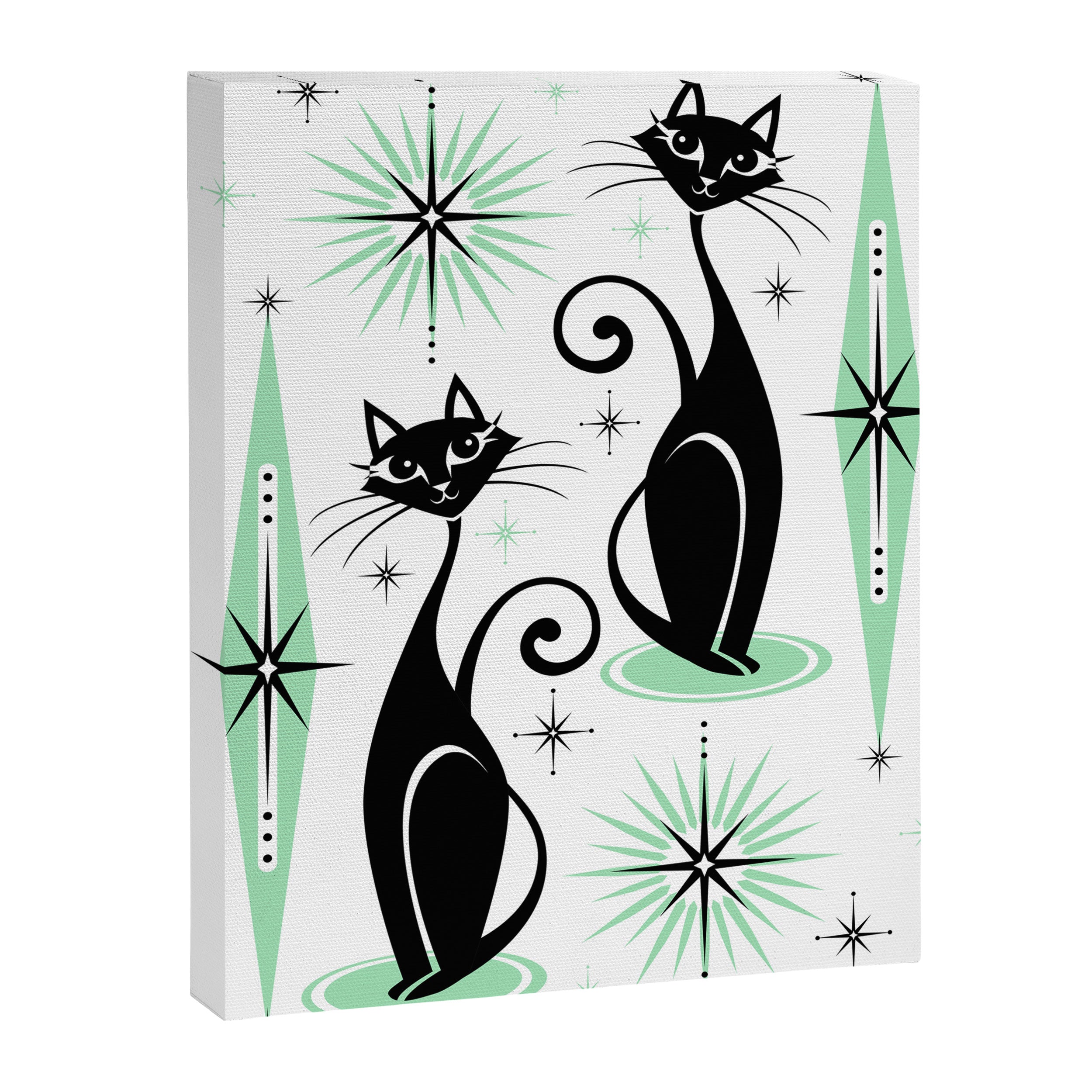 Mid Century Meow Retro Atomic Cats - w/ Mint on White Canvas Print Gallery Image 8
