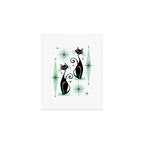 Mid Century Meow Retro Atomic Cats - w/ Mint on White Art Print Gallery Image 1
