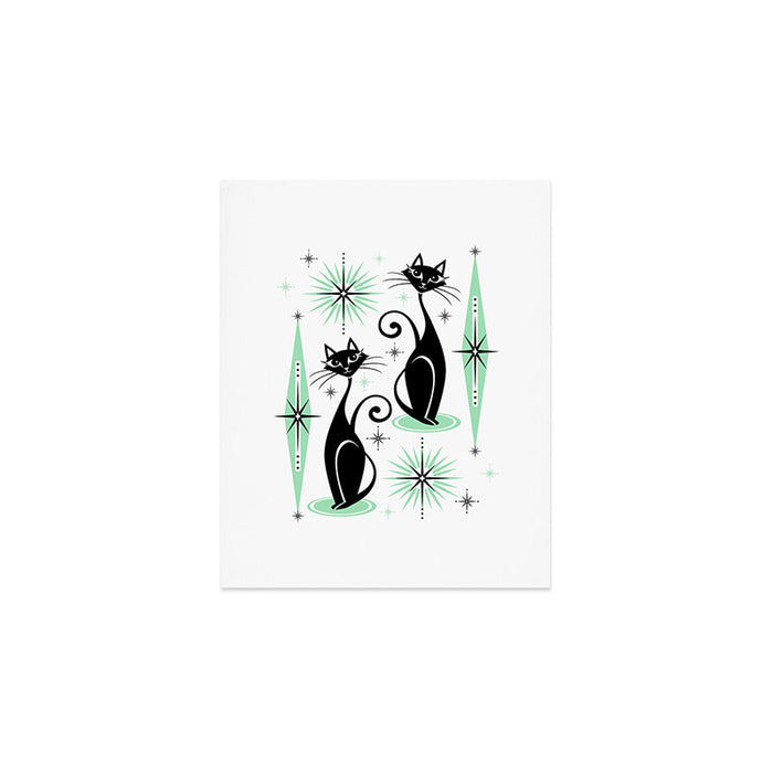 Mid Century Meow Retro Atomic Cats - w/ Mint on White Art Print Gallery Image 1