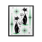 Mid Century Meow Retro Atomic Cats - w/ Mint on White Framed Canvas Print Gallery Image 8