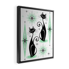 Mid Century Meow Retro Atomic Cats - w/ Mint on White Framed Canvas Print Gallery Image 2