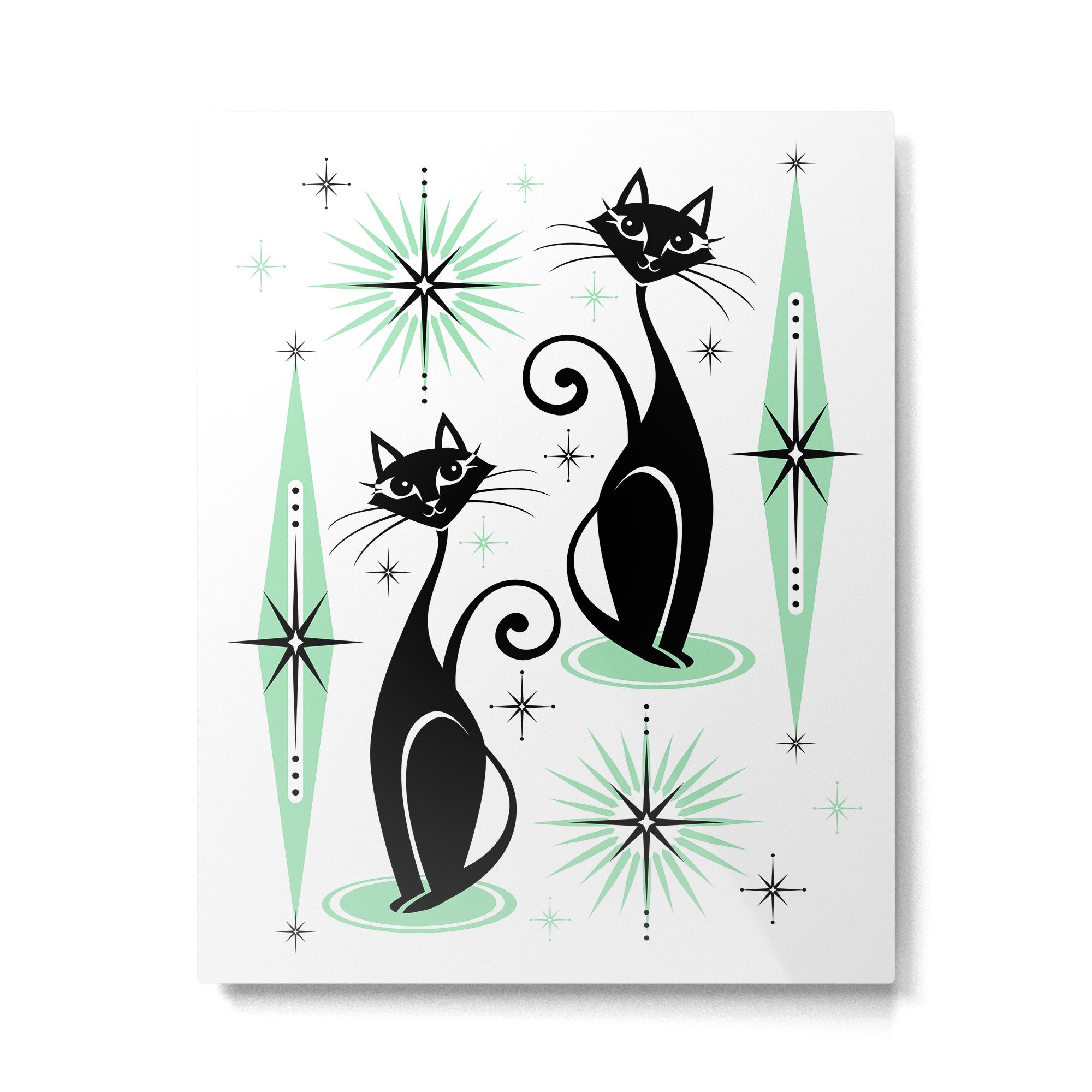 Mid Century Meow Retro Atomic Cats - w/ Mint on White Metal Print Gallery Image 6