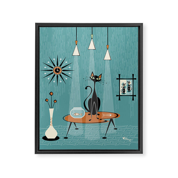 Mid Century Mishchief/ Cat Red Handed I Framed Canvas Print Gallery Image 1
