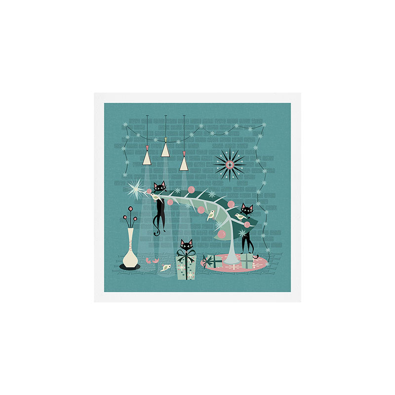 Retro Naughty Kitty Christmas Art Print Gallery Image 1