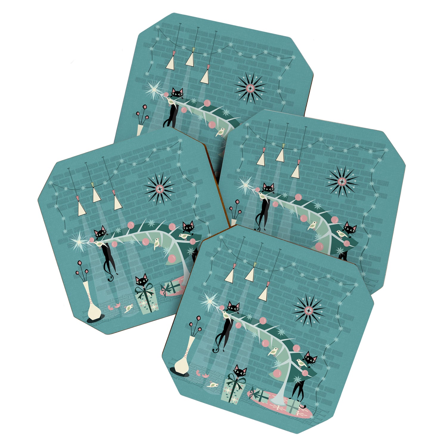 Retro Naughty Kitty Christmas Coaster Gallery Image 1