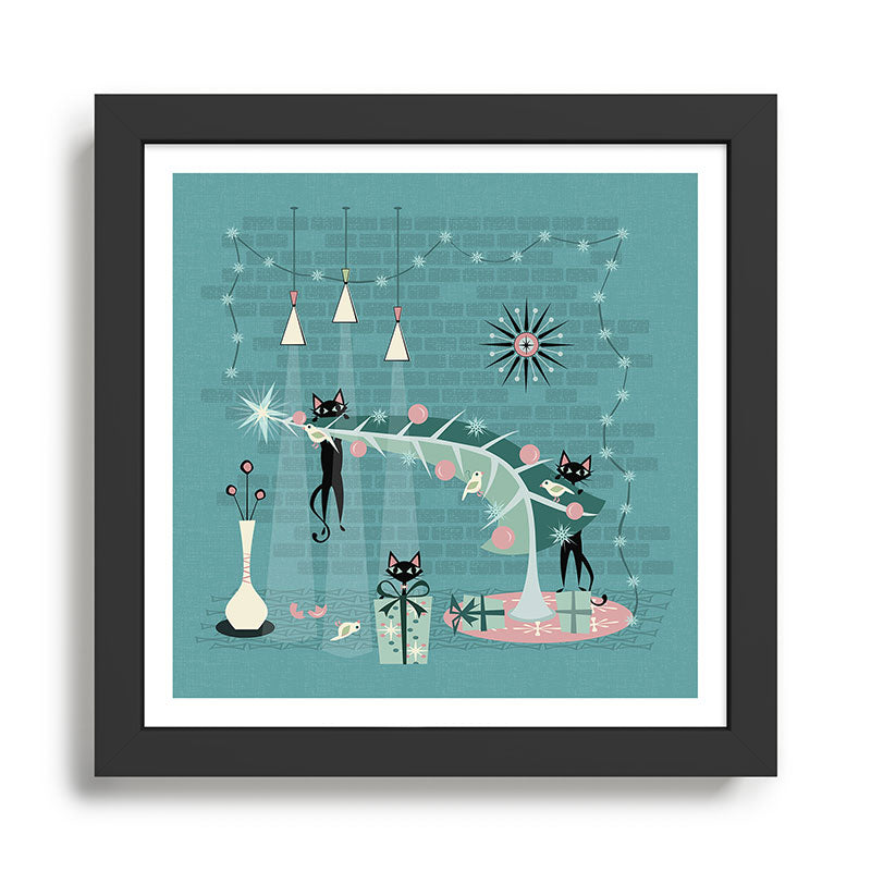 Retro Naughty Kitty Christmas Framed Art Print Gallery Image 1