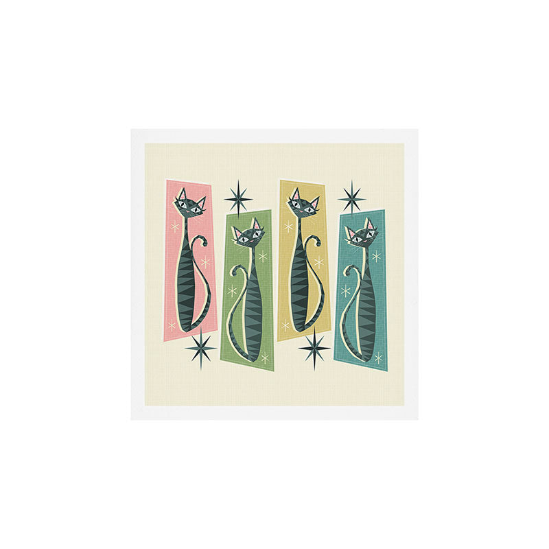 Retro Patchwork Tabbies ©studioxtine Art Print Gallery Image 1