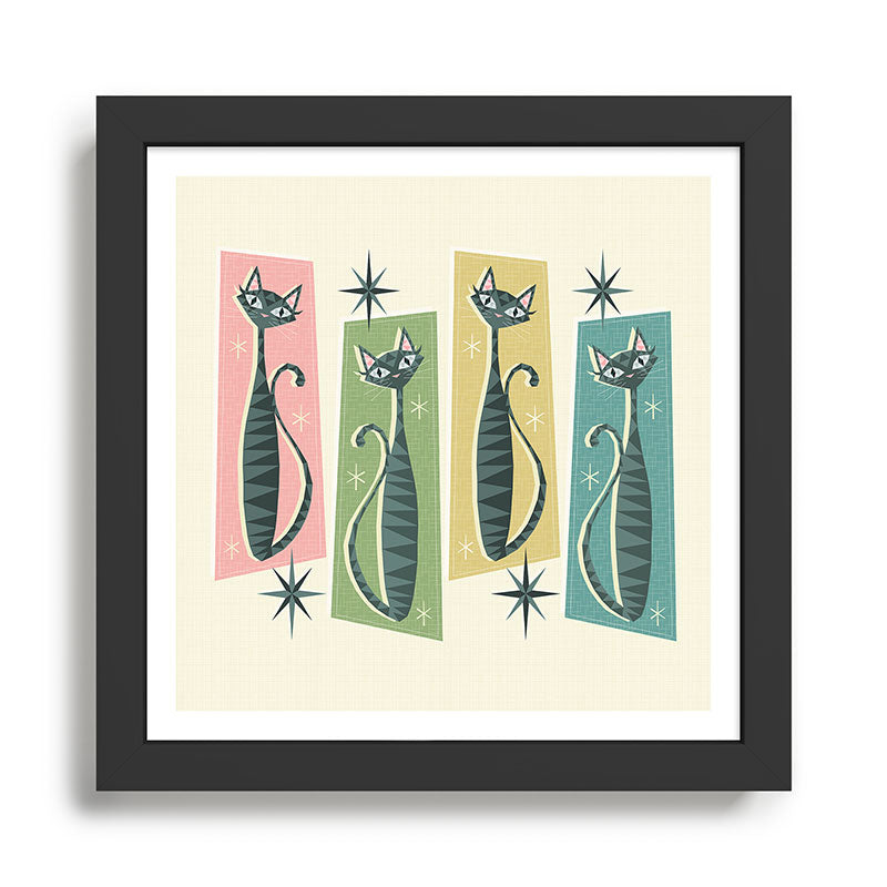 Retro Patchwork Tabbies ©studioxtine Framed Art Print Gallery Image 1