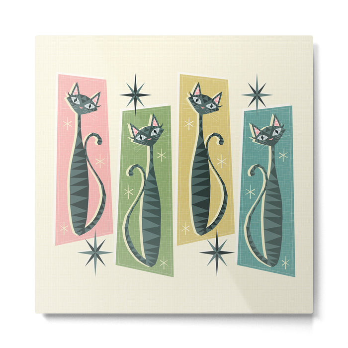 Retro Patchwork Tabbies ©studioxtine Metal Print Gallery Image 1