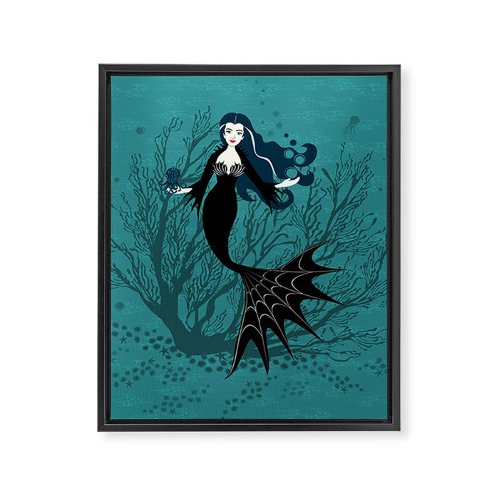 Vampire Mermaid on Aqua Framed Canvas Print Gallery Image 1