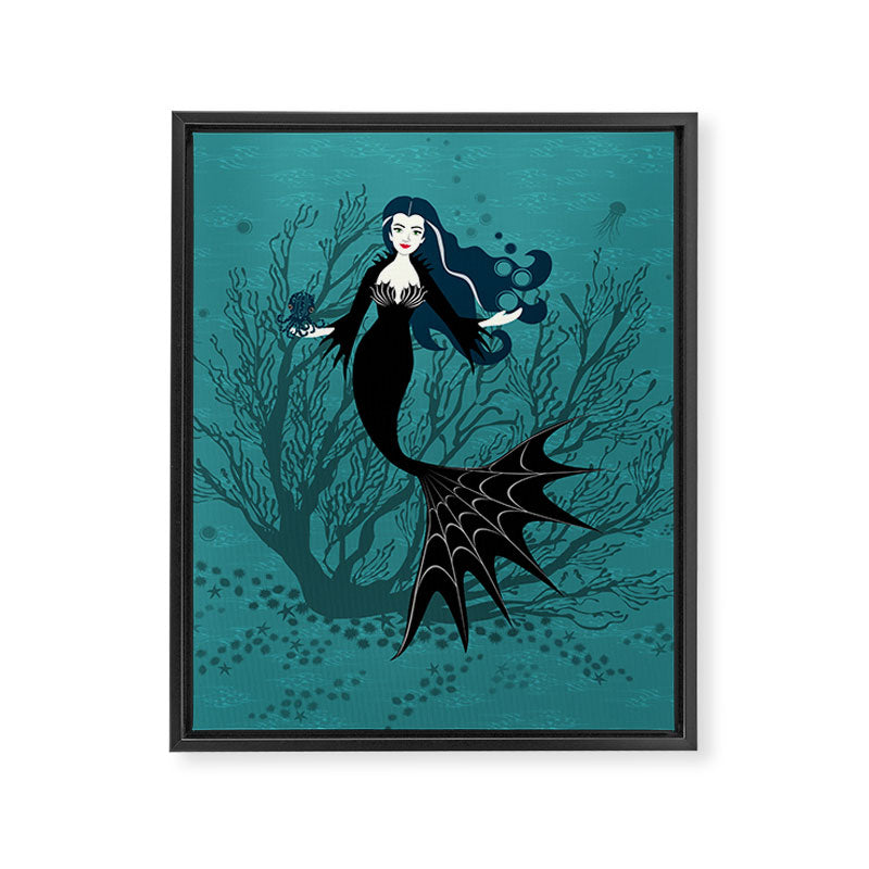 Vampire Mermaid on Aqua Framed Canvas Print Gallery Image 8