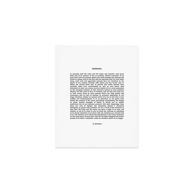 Desiderata by Max Ehrmann minimal typographical quote art print Art Print Gallery Image 1