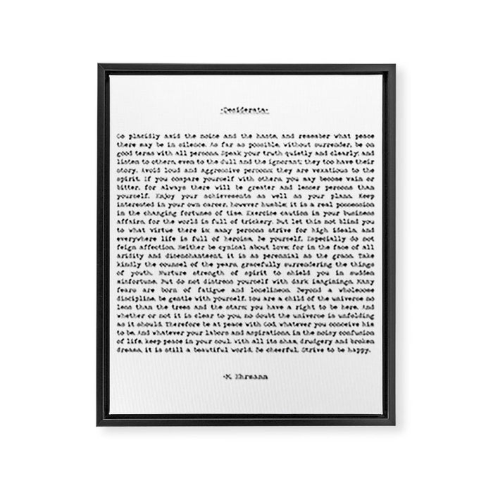 Desiderata by Max Ehrmann minimal typographical quote art print Framed Canvas Print Gallery Image 1