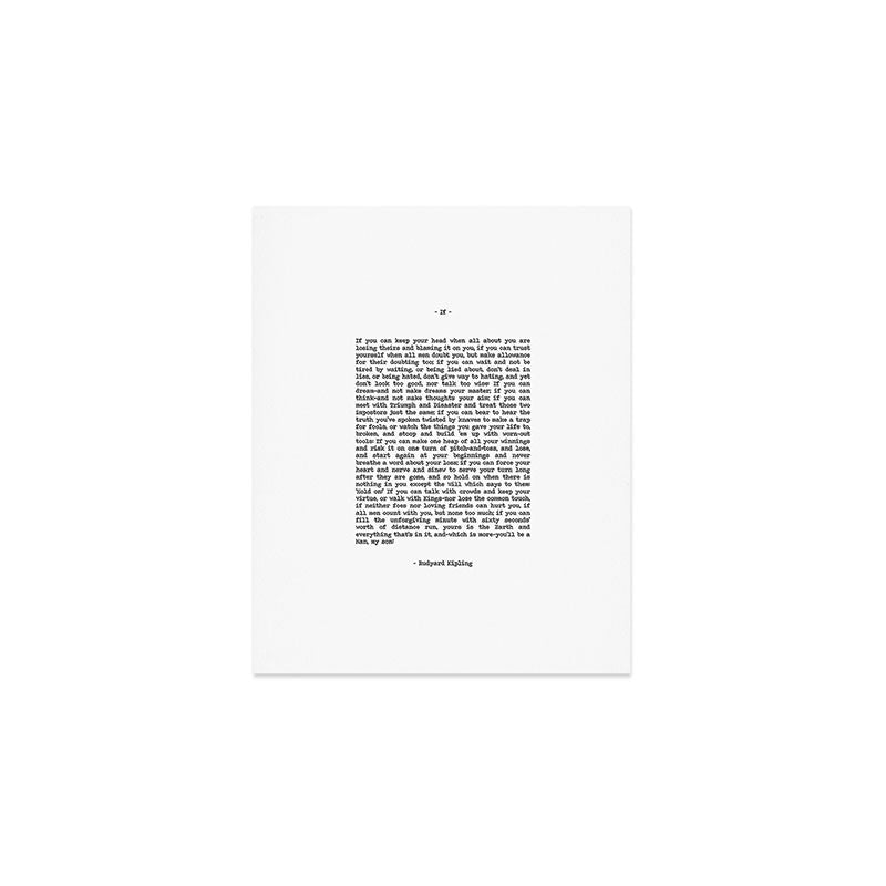 If by Rudyard Kipling famous book poem quote, if you can keep your hear when all about you are loosing theirs, you'll be a man. Art Print Gallery Image 1