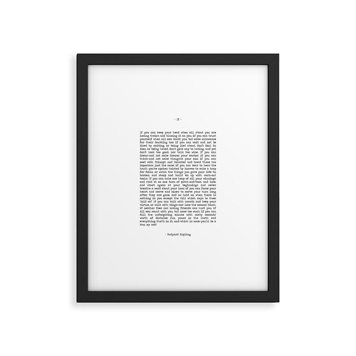 If by Rudyard Kipling famous book poem quote, if you can keep your hear when all about you are loosing theirs, you'll be a man. Framed Art Print Gallery Image 1