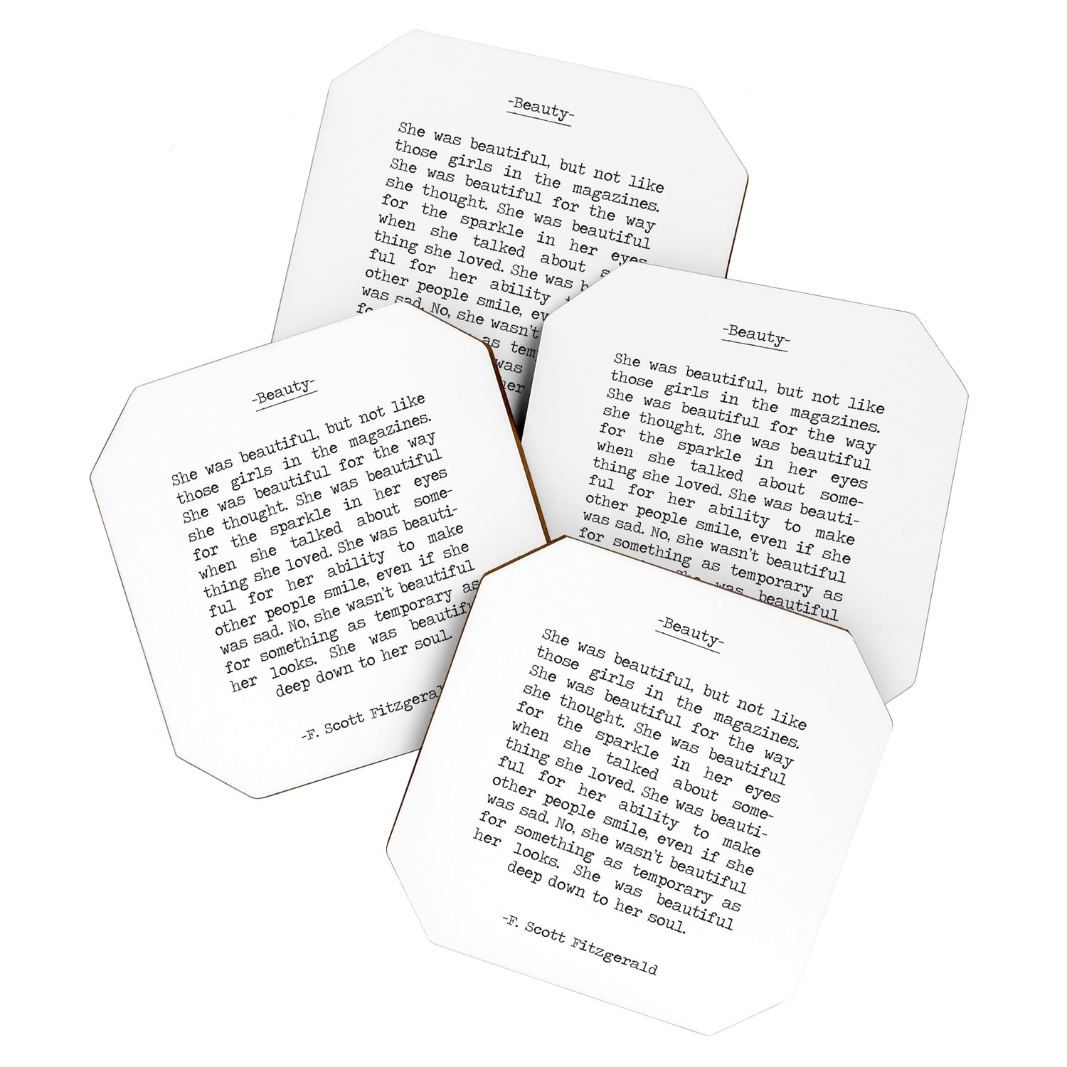 She was beautiful F. Scott Fizgerald typographical quote art print Coaster Gallery Image 1