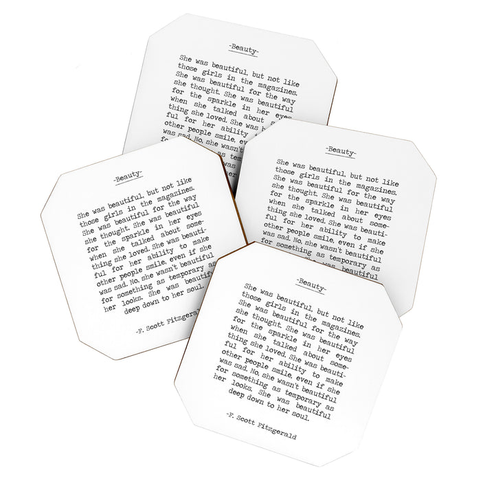 She was beautiful F. Scott Fizgerald typographical quote art print Coaster Gallery Image 1