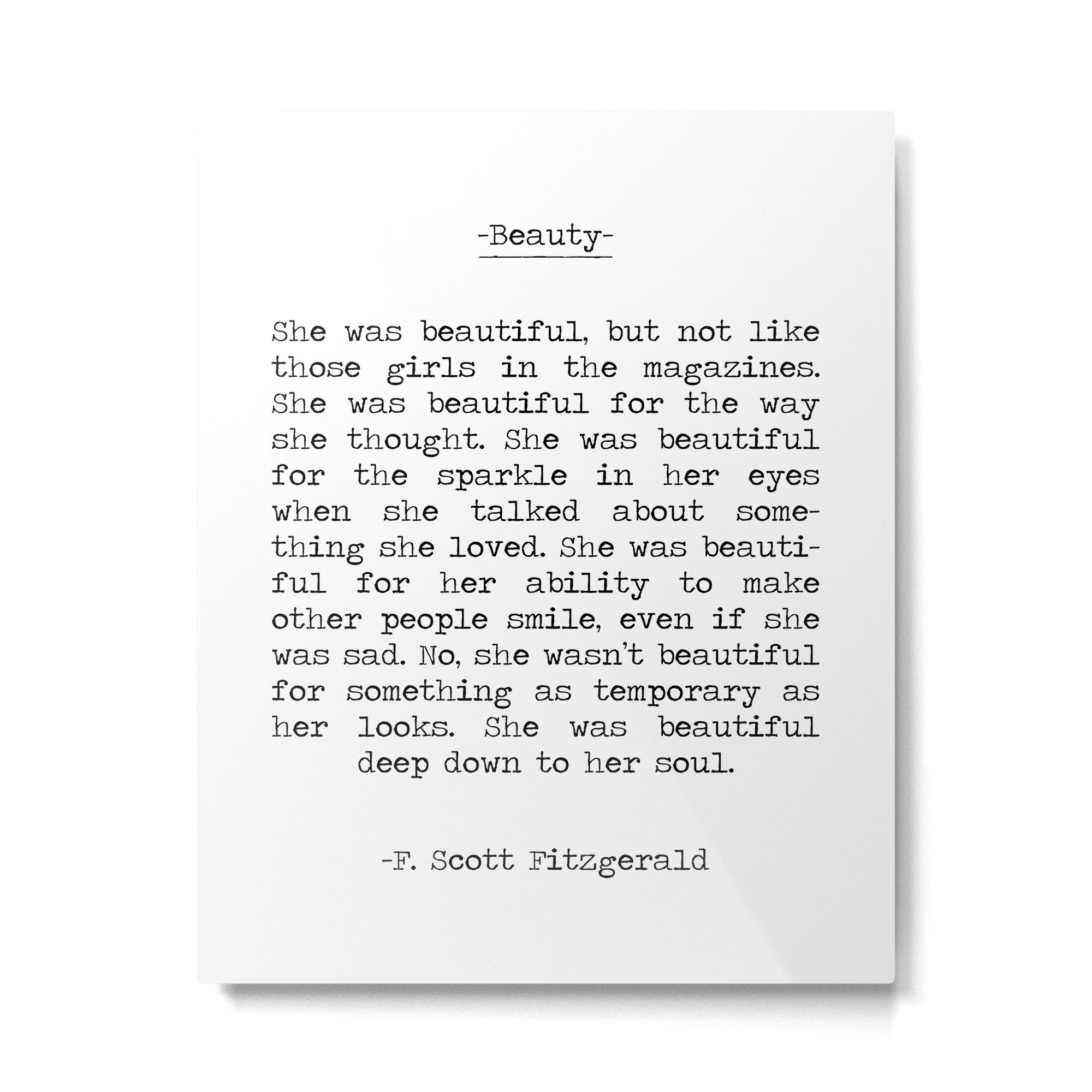 She was beautiful F. Scott Fizgerald typographical quote art print Metal Print Gallery Image 6