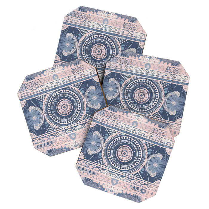 Ancient Pattern (pink & navy) Coaster Gallery Image 1