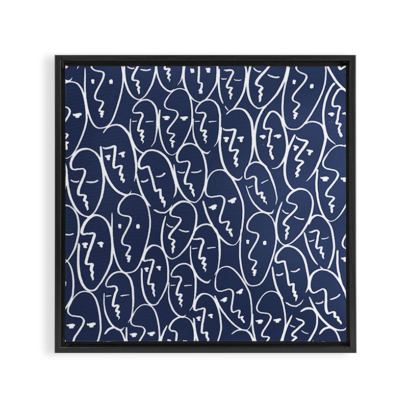 faces (navy) Framed Canvas Print Gallery Image 3