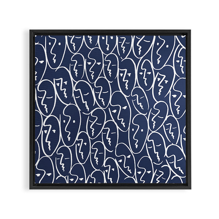 faces (navy) Framed Canvas Print Gallery Image 1