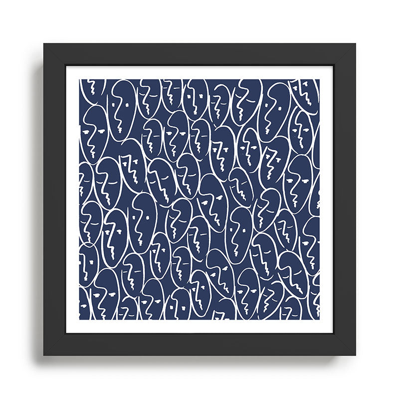 faces (navy) Framed Art Print Gallery Image 1
