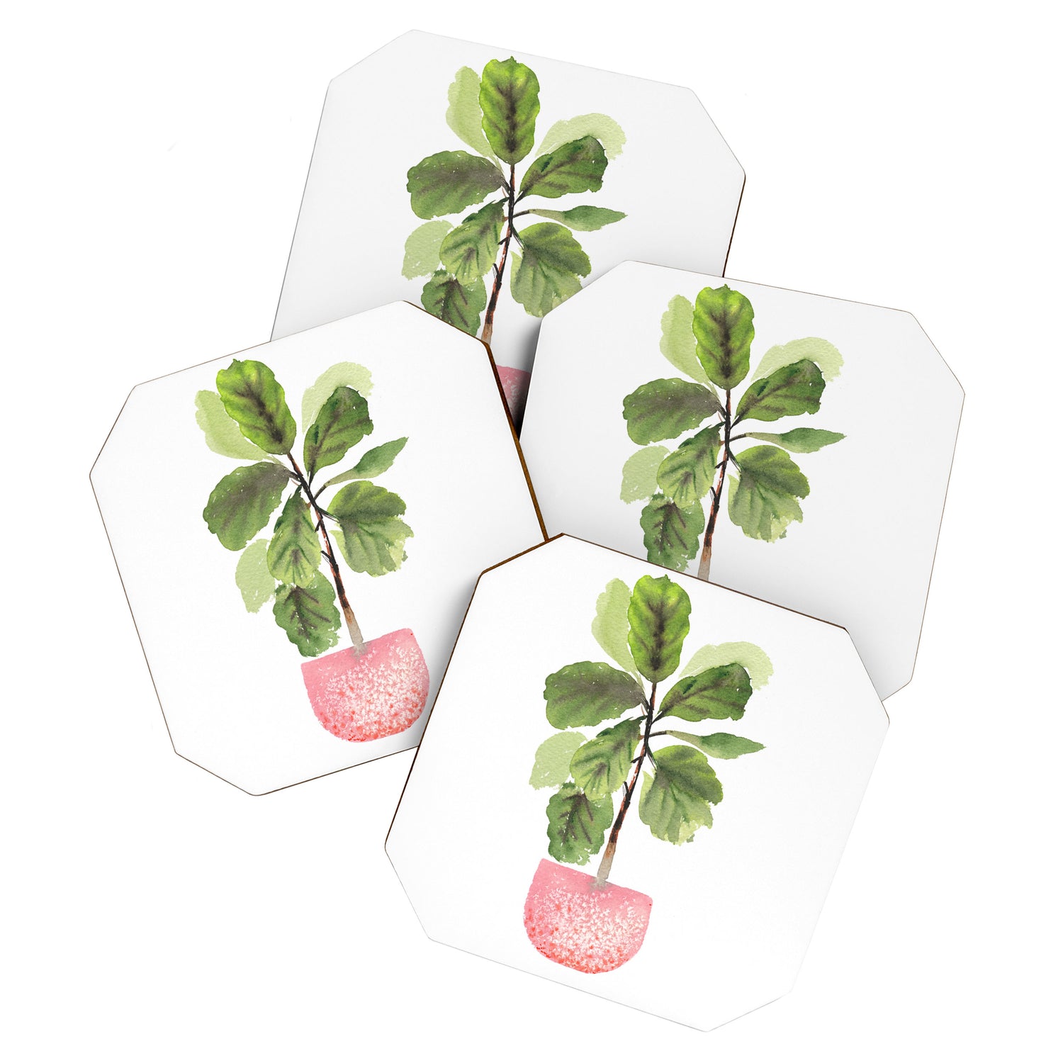 Fiddle-Leaf Fig (Watercolor) Coaster Gallery Image 1