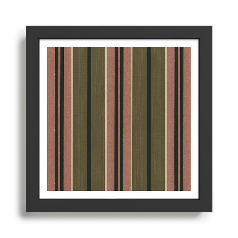 linen stripes (olive green and pink) Framed Art Print Gallery Image 1