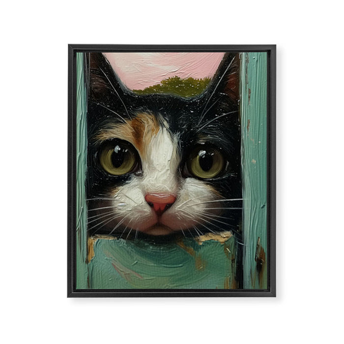 Peeping Framed Canvas Print Gallery Image 1