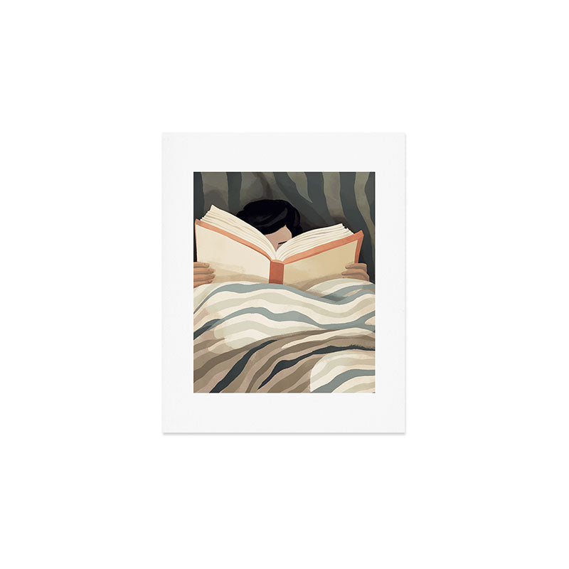 Reading girl in bed Art Print Gallery Image 1