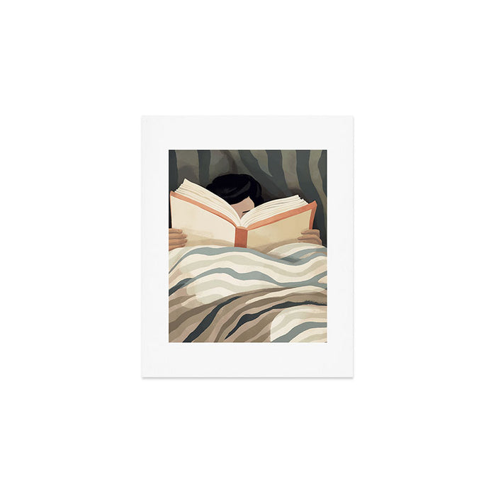 Reading girl in bed Art Print Gallery Image 1
