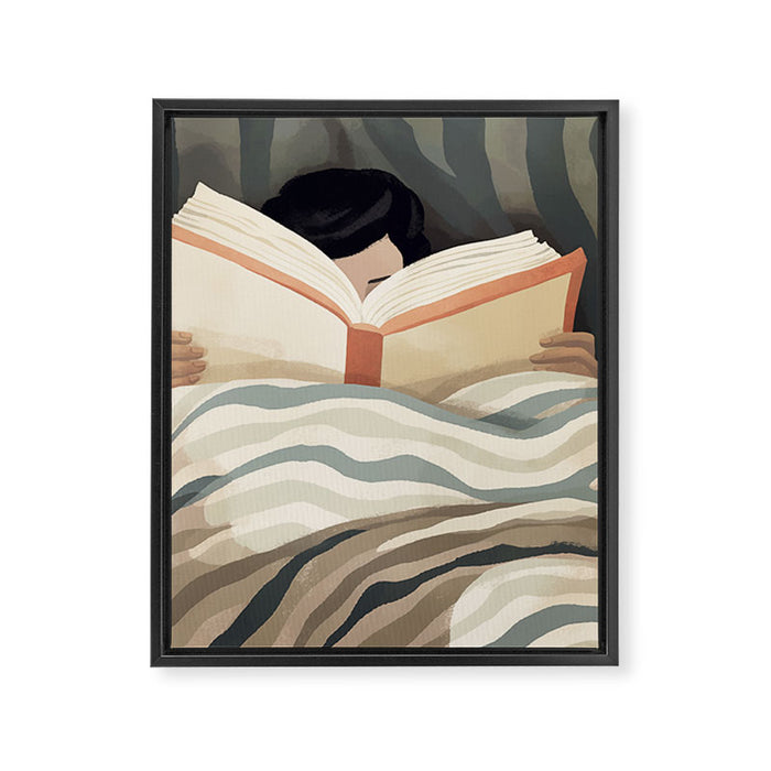 Reading girl in bed Framed Canvas Print Gallery Image 1