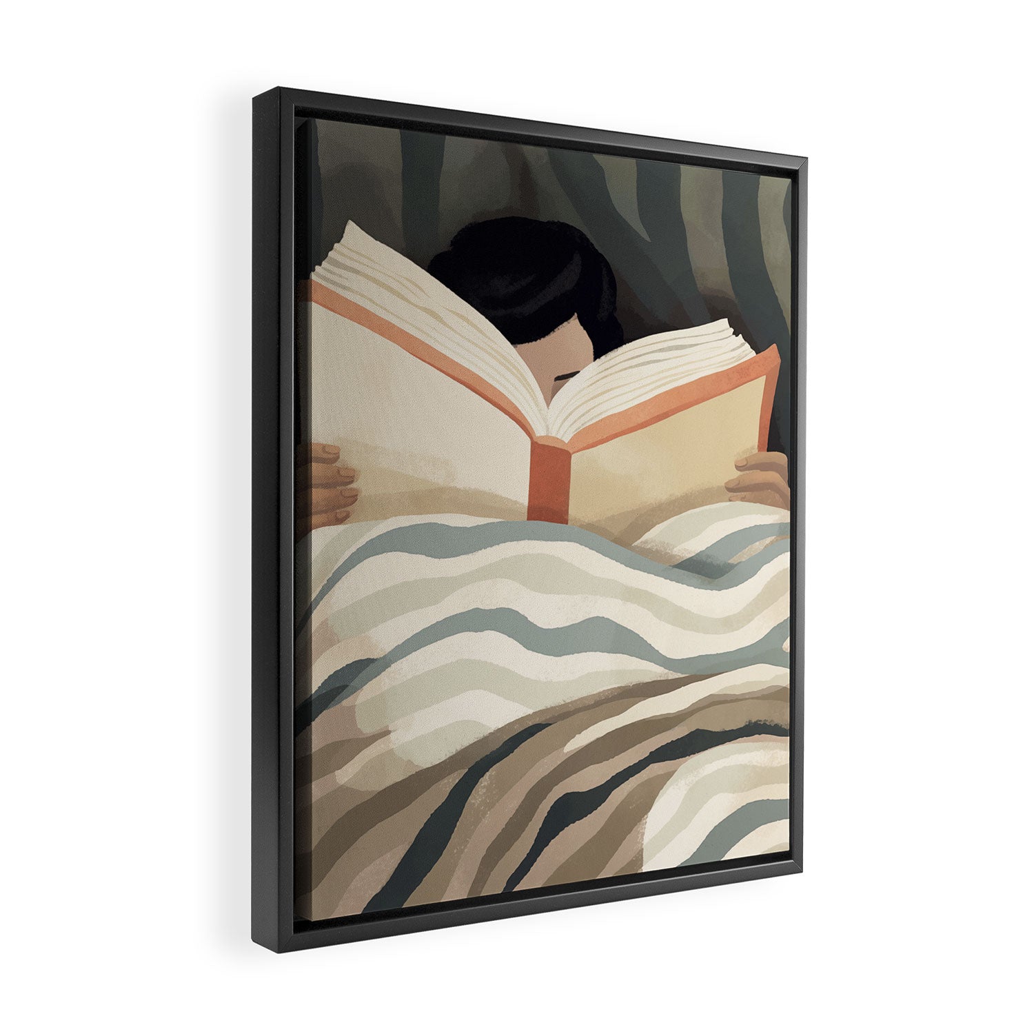 Reading girl in bed Framed Canvas Print Gallery Image 2