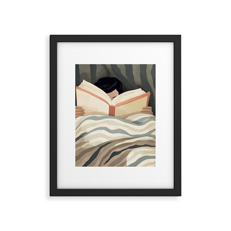 Reading girl in bed Framed Art Print Gallery Image 4