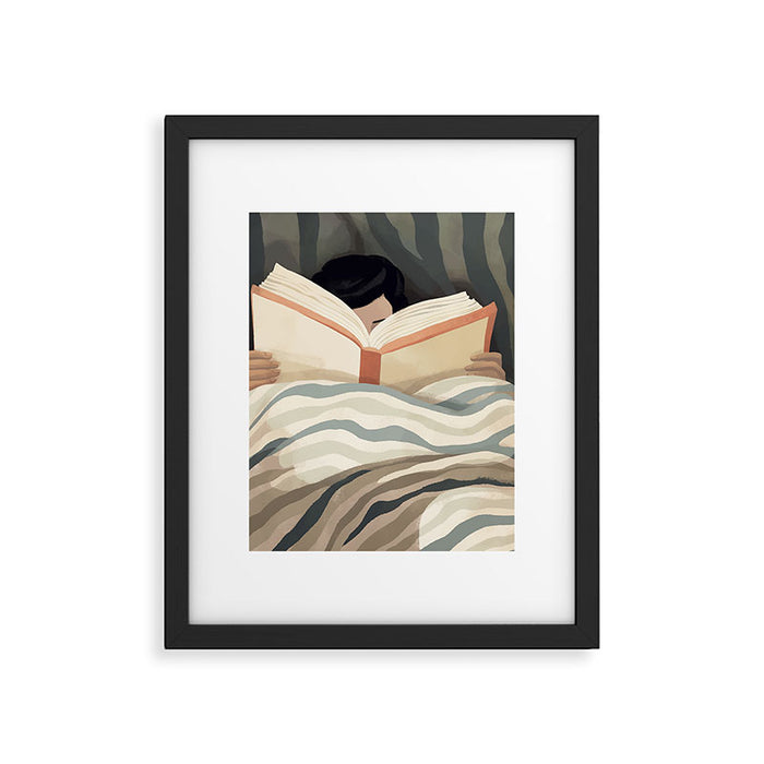 Reading girl in bed Framed Art Print Gallery Image 1