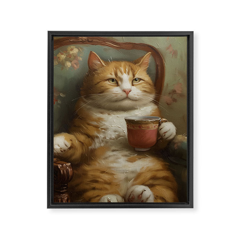 Tea Time Cat I Framed Canvas Print Gallery Image 6