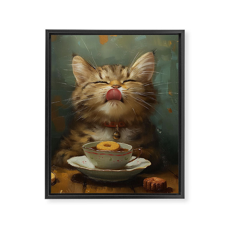 Tea Time Cat III Framed Canvas Print Gallery Image 6