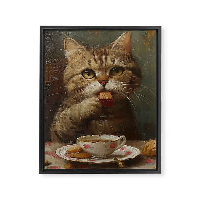 Tea Time Cat V Framed Canvas Print Gallery Image 1