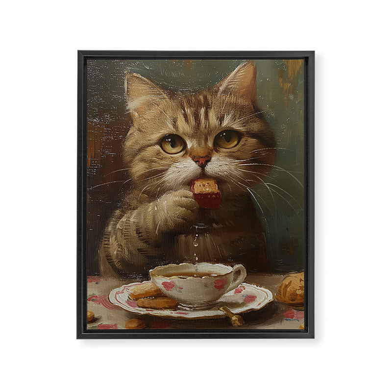 Tea Time Cat V Framed Canvas Print Gallery Image 6