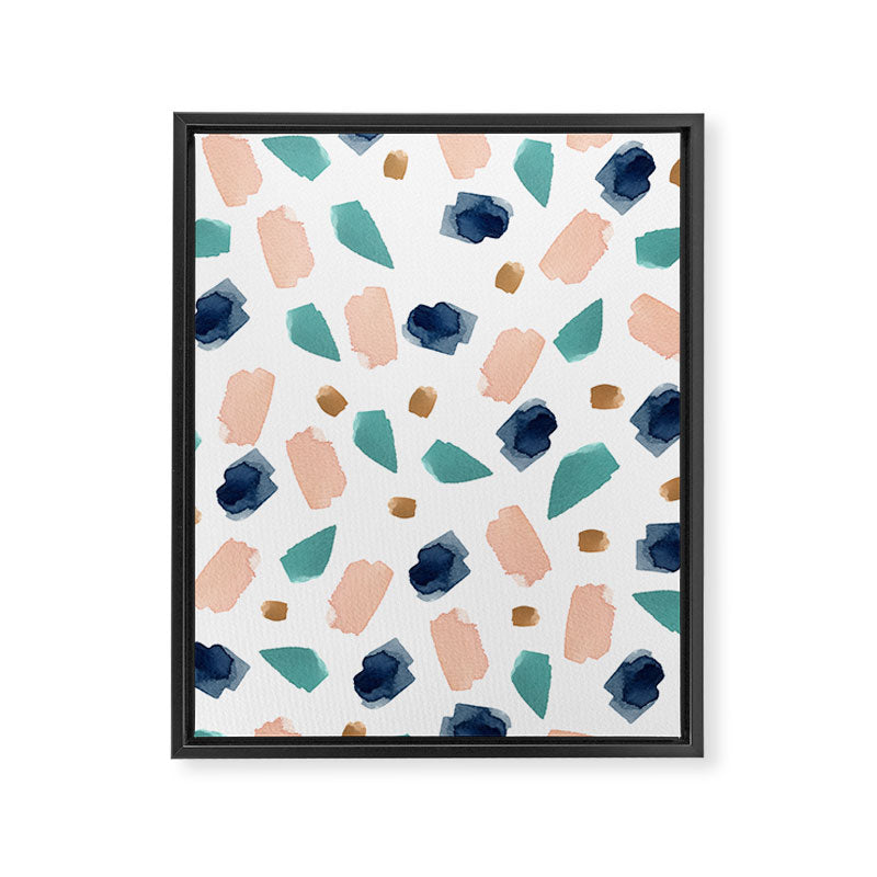 Terrazzo (turquoise, navy, pink & gold) Framed Canvas Print Gallery Image 8