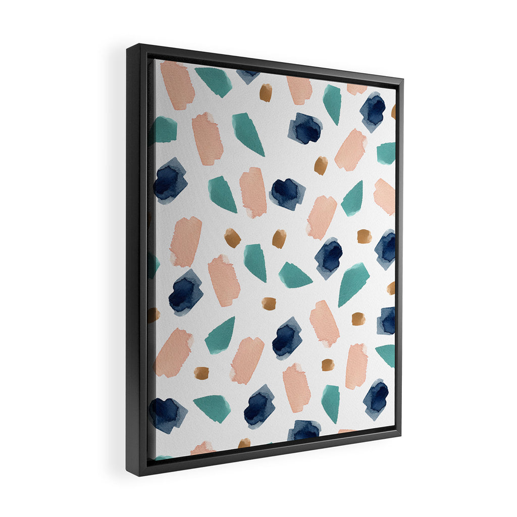 Terrazzo (turquoise, navy, pink & gold) Framed Canvas Print Gallery Image 2