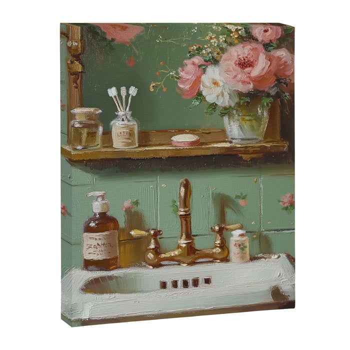 Vintage French Bathroom Vanity Canvas Print Gallery Image 1