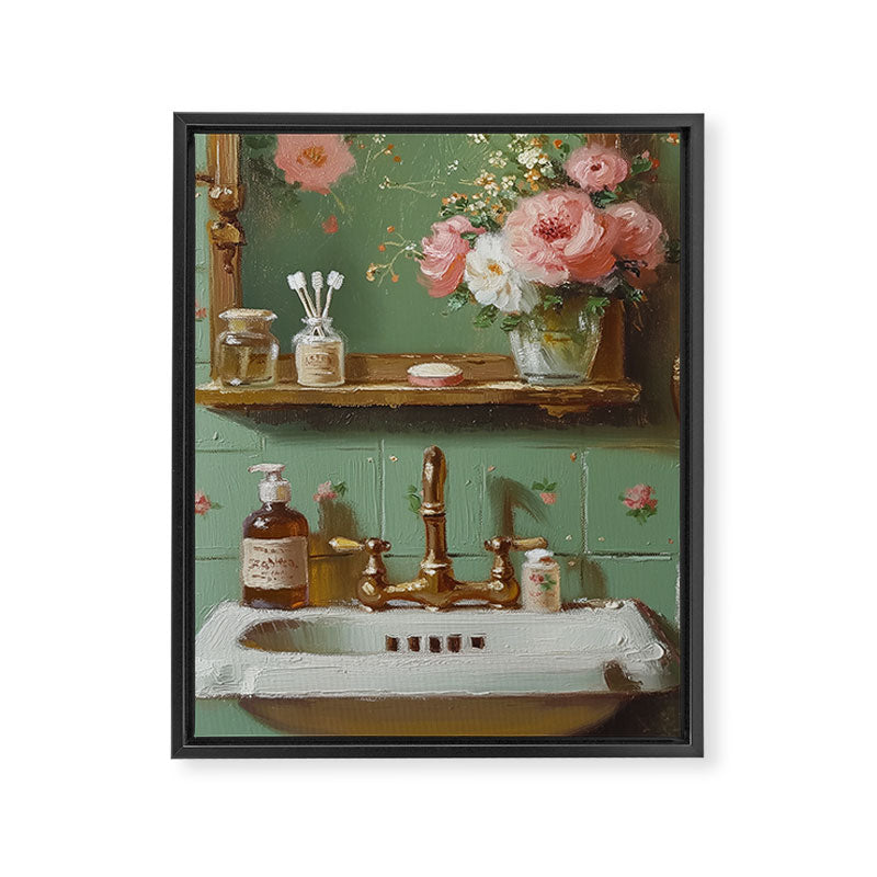 Vintage French Bathroom Vanity Framed Canvas Print Gallery Image 6