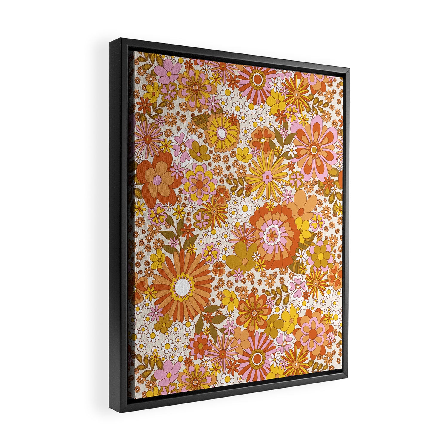 70s Floral Pattern Framed Canvas Print Gallery Image 2