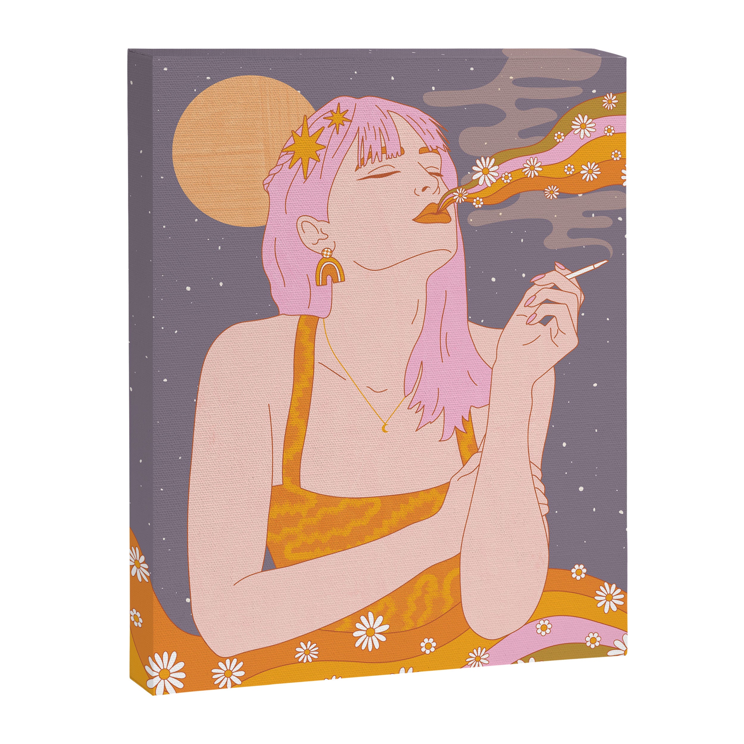 Woman Smoking Daisy Flowers Canvas Print Gallery Image 6