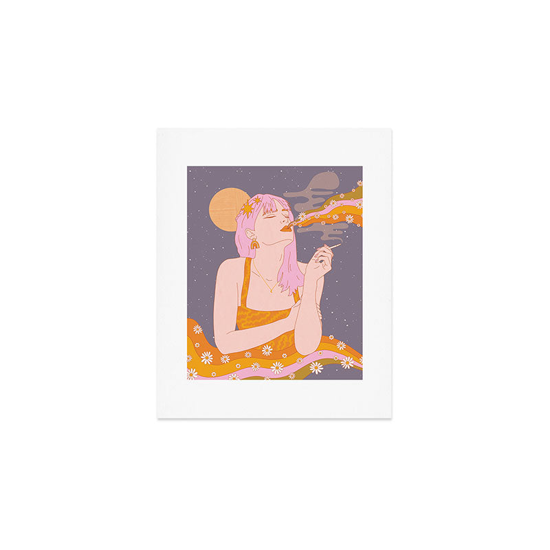 Woman Smoking Daisy Flowers Art Print Gallery Image 1